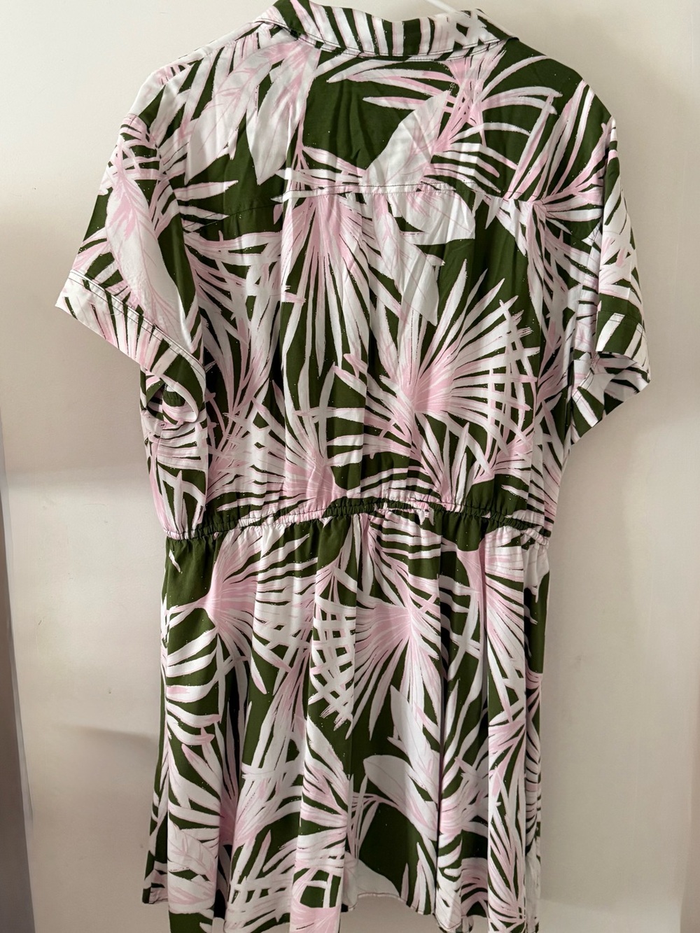LOFT Olive & Pink Tropical Print Button-Up Dress - Picture 7 of 7